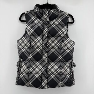 Eddie Bauer Womens Goose Down Puffer Vest Black White‎ Plaid Check Small